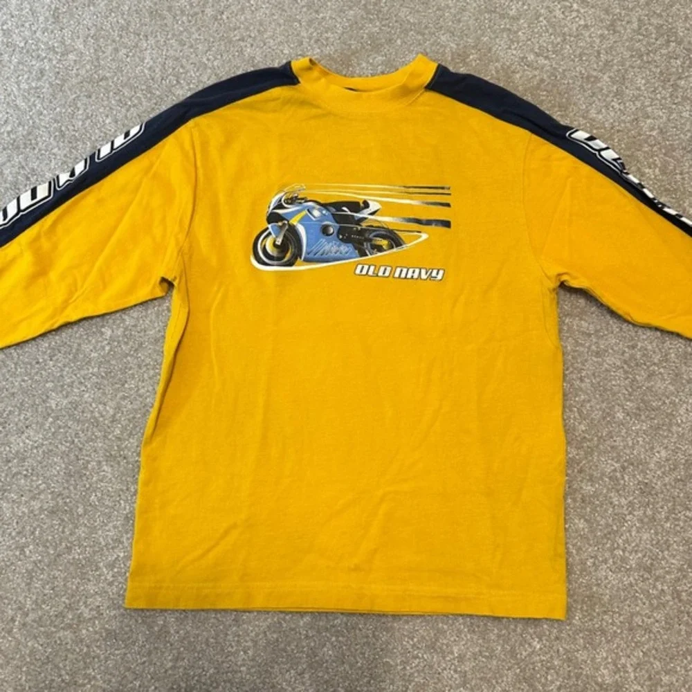 Kids Old Navy Yellow Long Sleeve‎ Motorcycle Graphic T Shirt Size L